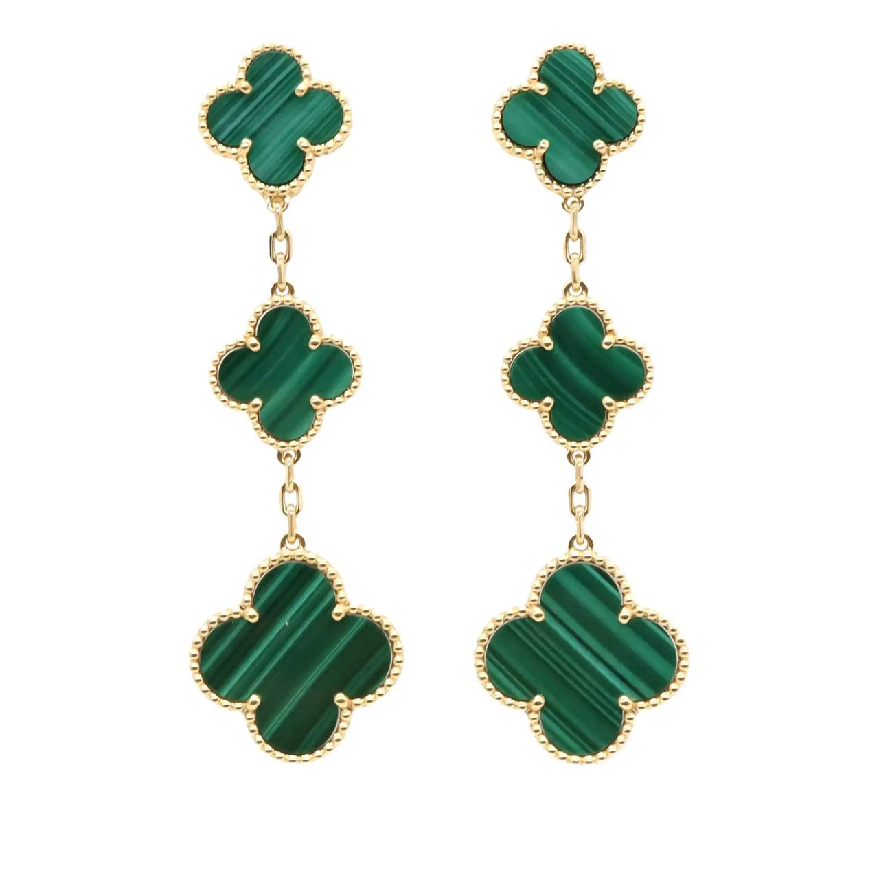Сережки з жовтого золота 18 карат з малахітом alhambra