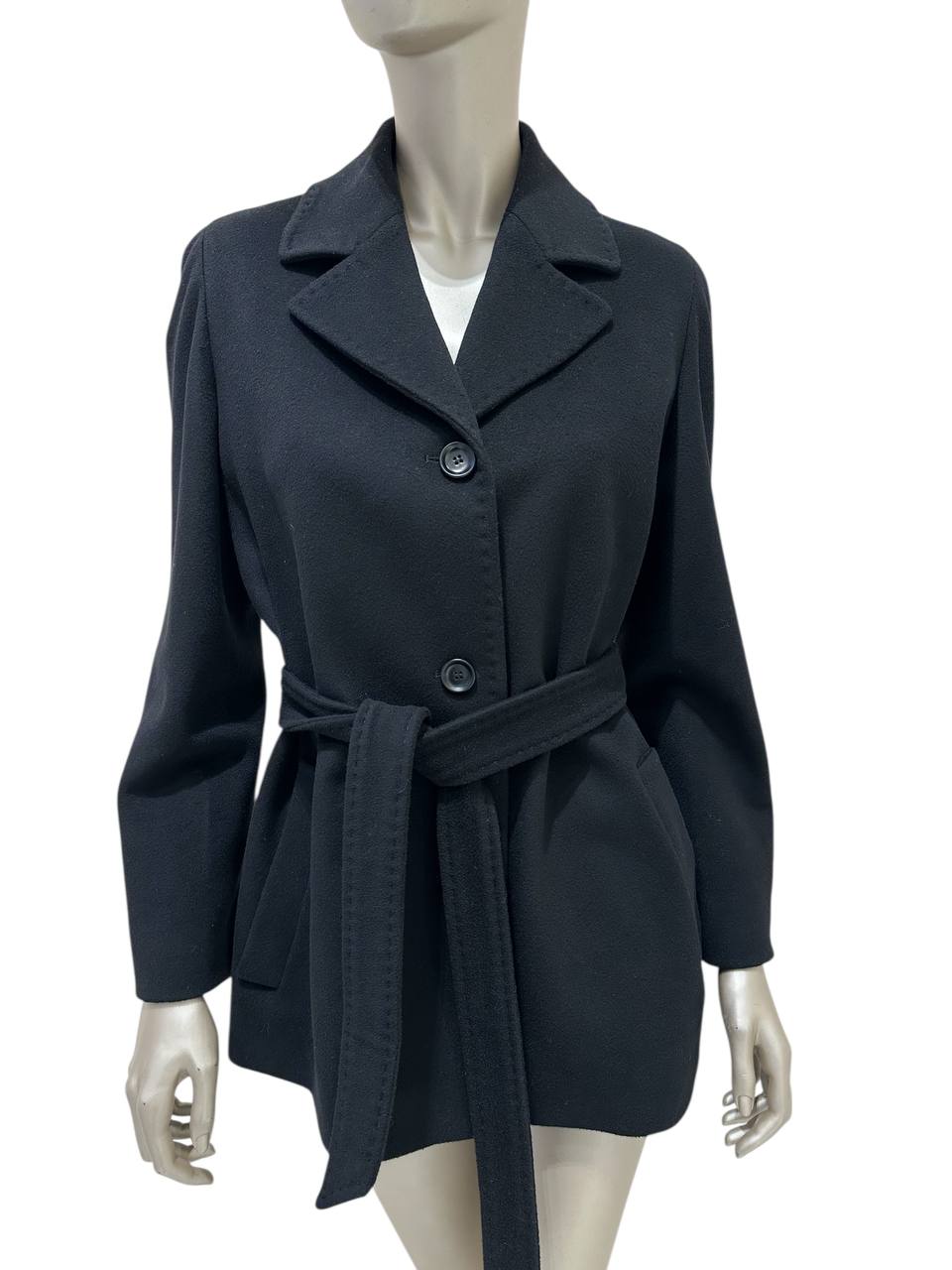 Max Mara полупальто чорне класичне з поясом #2