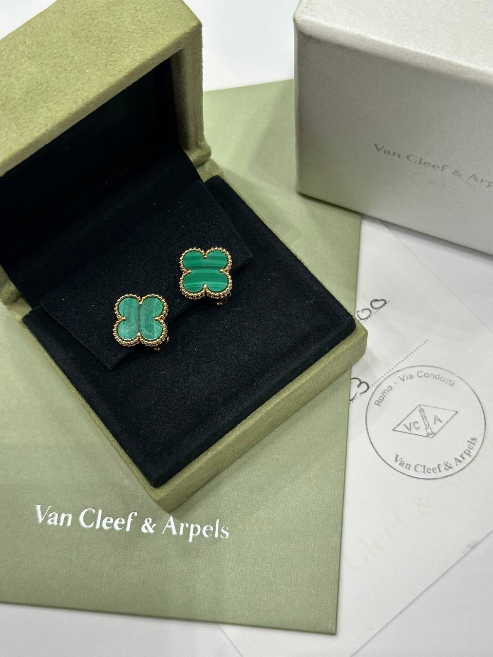 Van Cleef & Arpels серьги alhambra malachite
