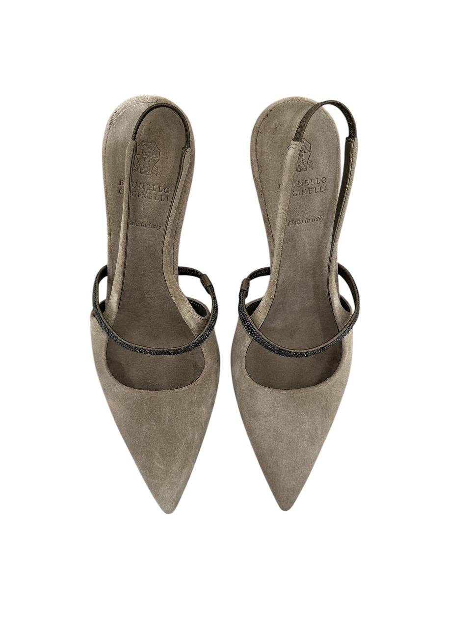Brunello Cucinelli замшеві туфлі slingback з декором #3