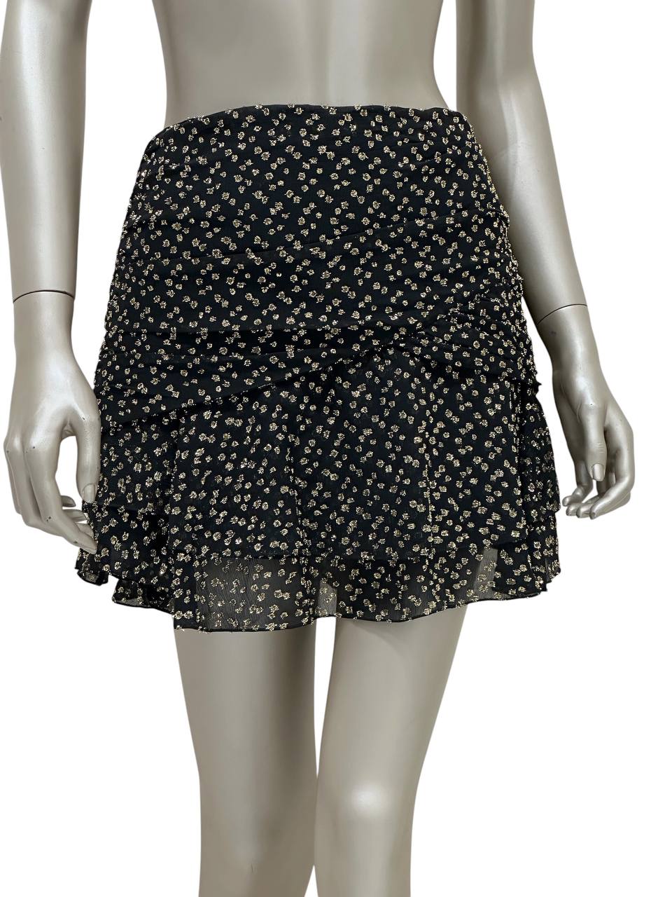 Спідниця міні з люрексним принтом та воланами