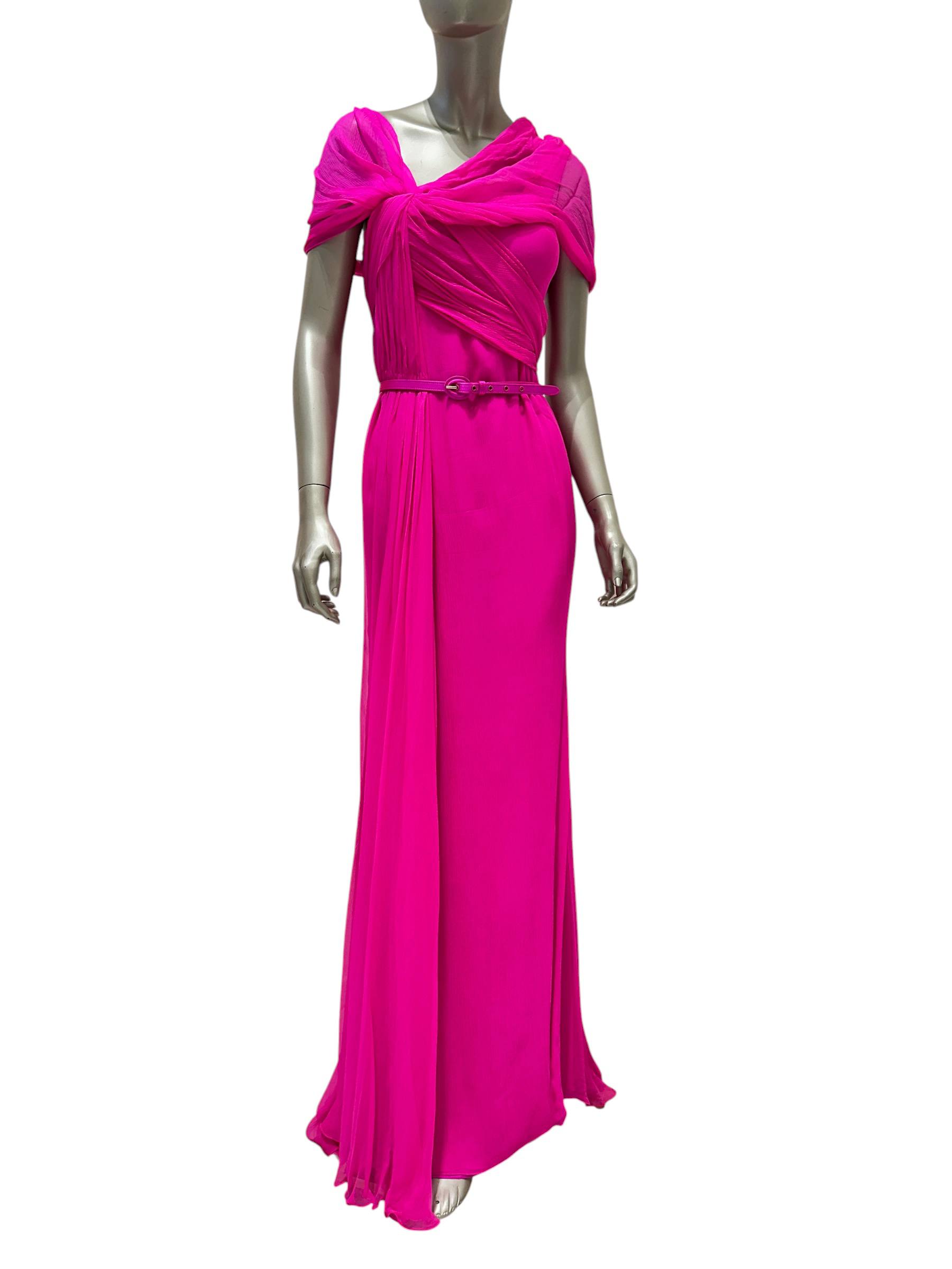 Oscar de la Renta Silk Evening Gown in Fuchsia