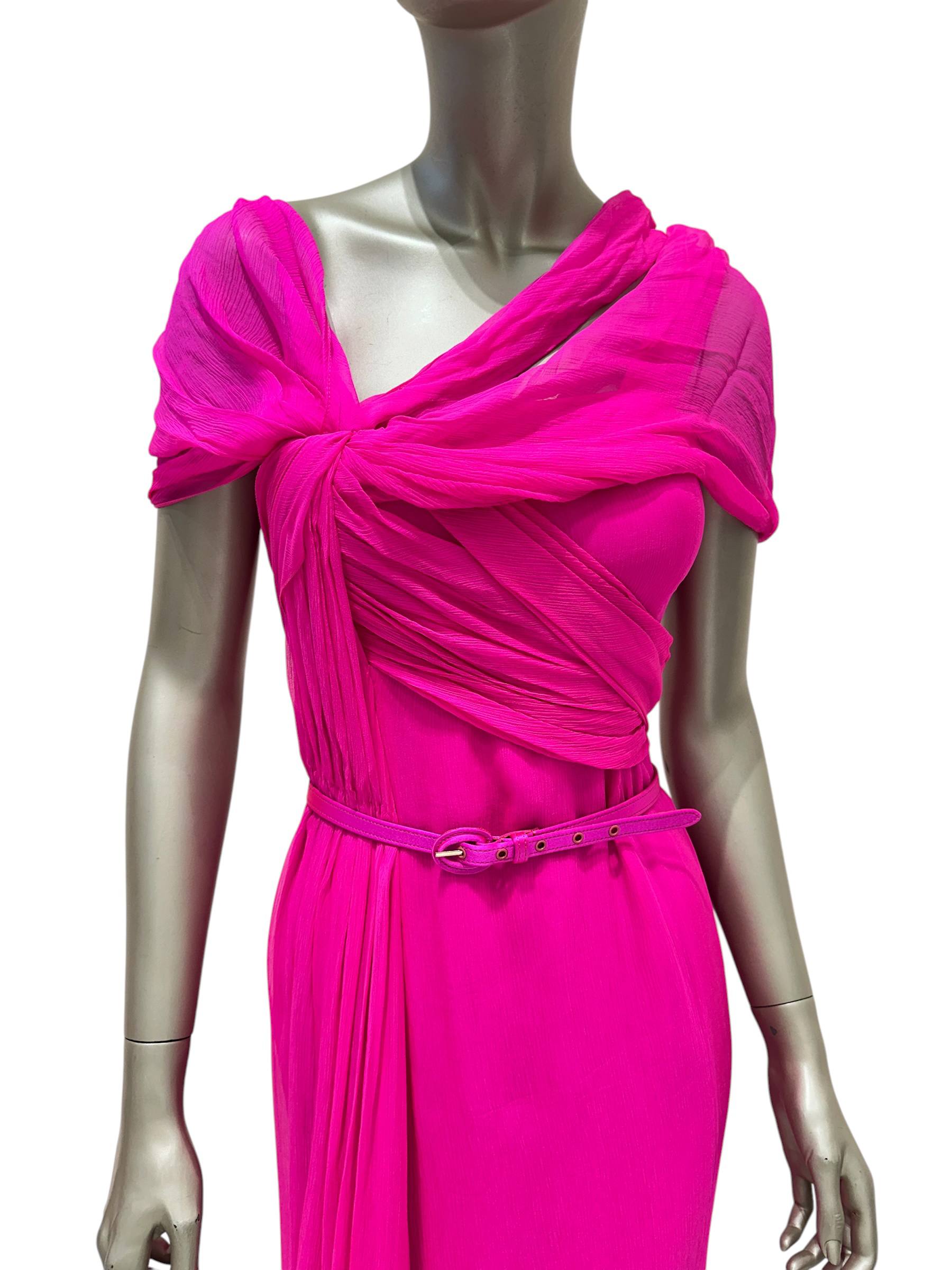 Oscar de la Renta Silk Evening Gown in Fuchsia #4