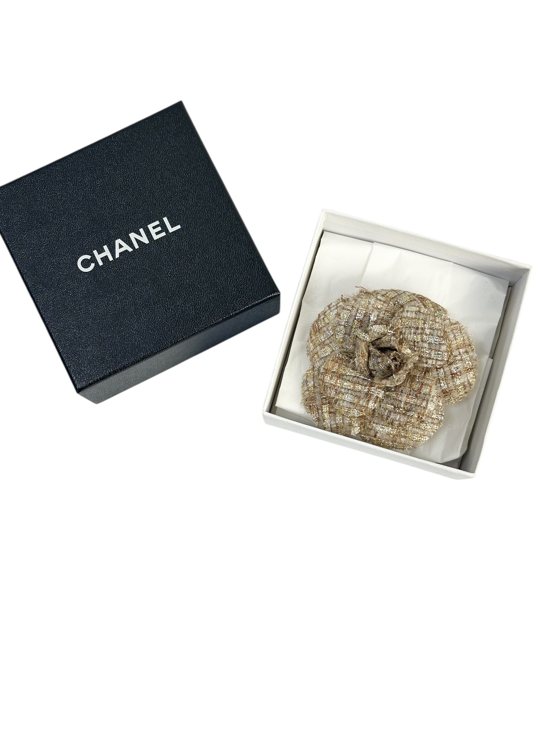 Chanel твідова камелія з золотистим плетінням #4