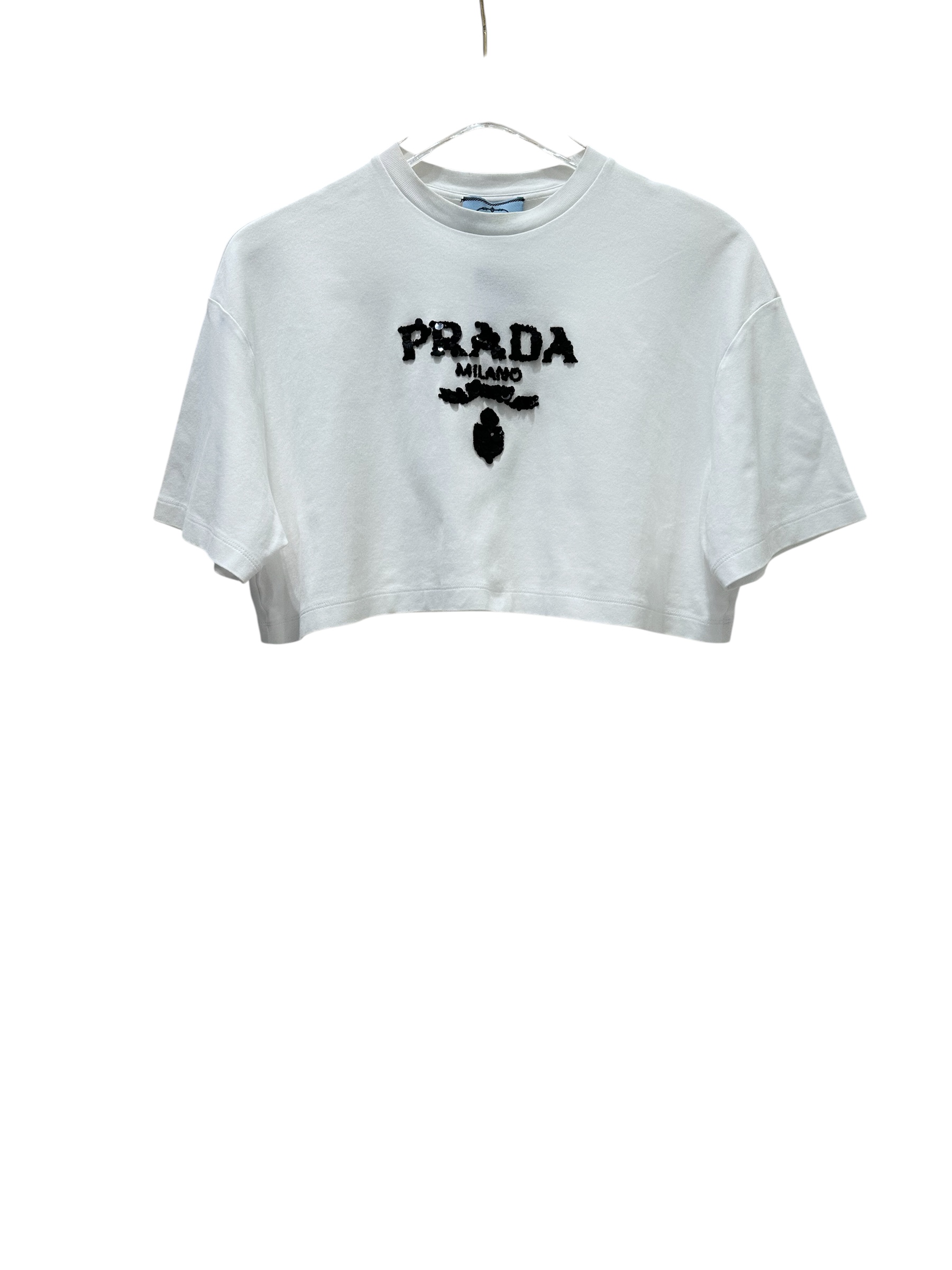 Prada укорочена футболка з логотипом 